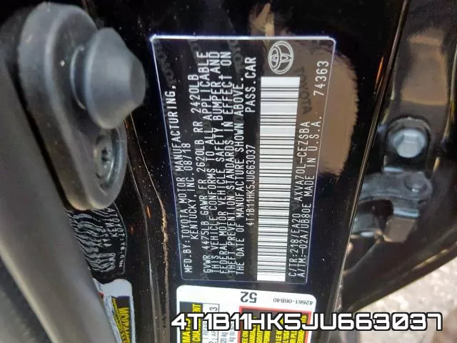 4T1B11HK5JU663037 фото 2