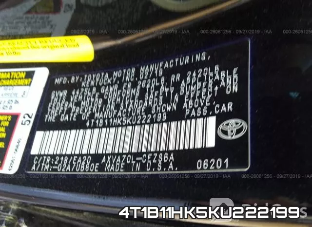 4T1B11HK5KU222199 фото 10
