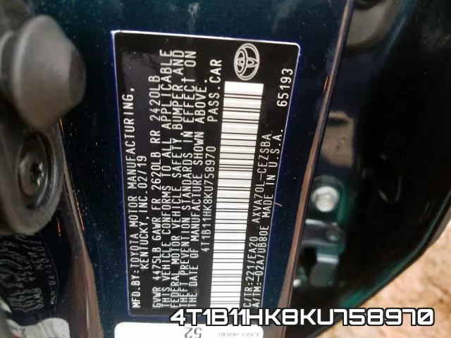 4T1B11HK8KU758970 фото 2