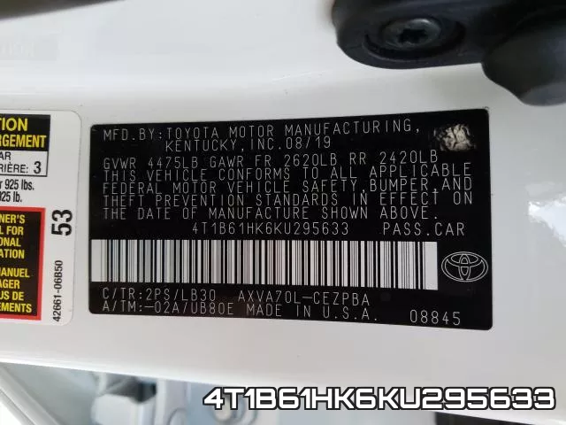 4T1B61HK6KU295633 фото 2
