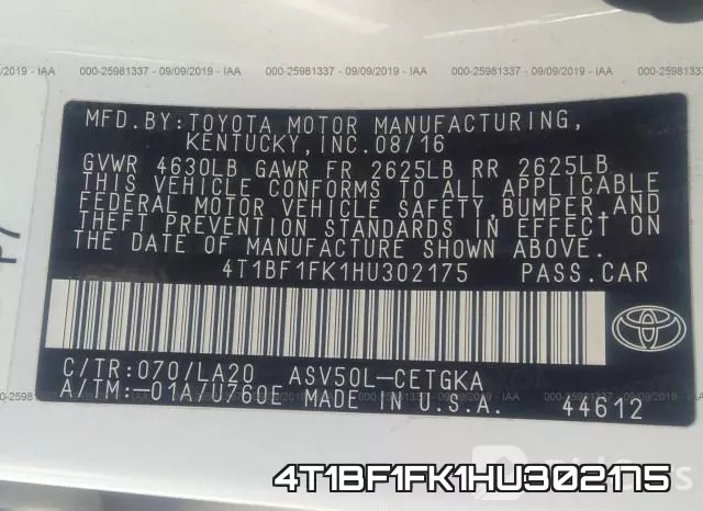 4T1BF1FK1HU302175 фото 10