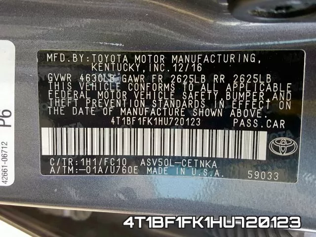 4T1BF1FK1HU720123 фото 2