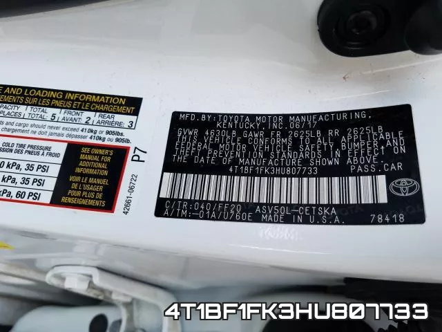 4T1BF1FK3HU807733 фото 2