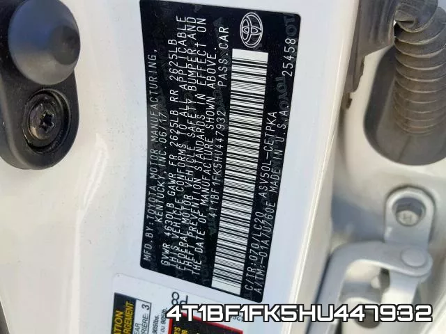 4T1BF1FK5HU447932 фото 2