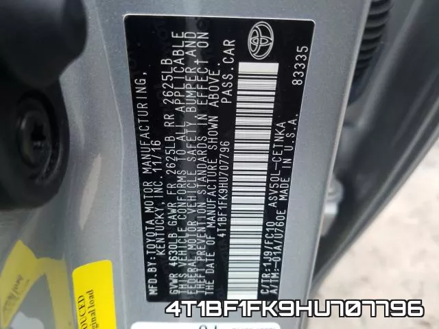 4T1BF1FK9HU707796 фото 2