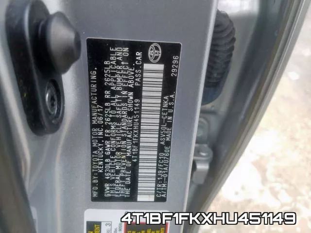 4T1BF1FKXHU451149 фото 2