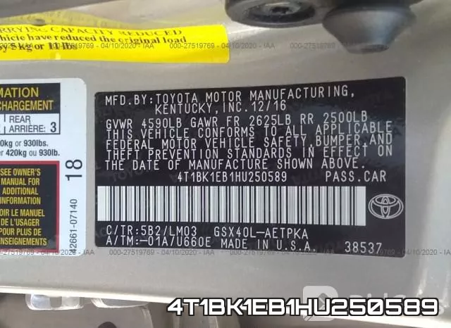 4T1BK1EB1HU250589 фото 10