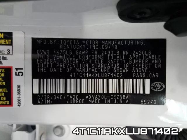 4T1C11AKXLU871402 фото 2