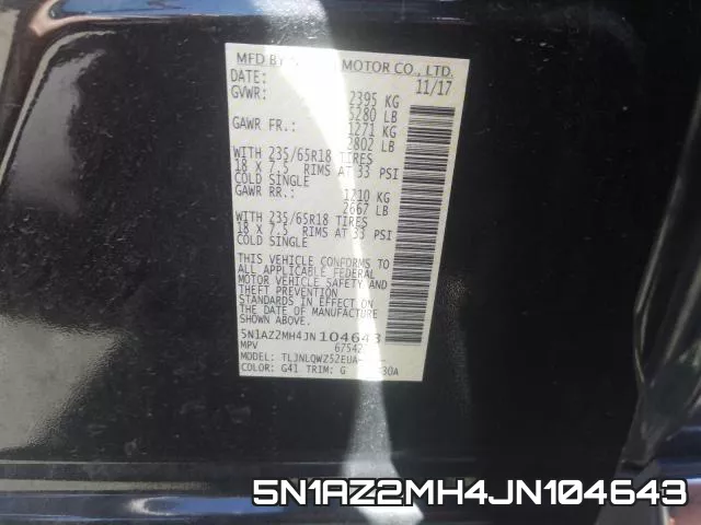 5N1AZ2MH4JN104643 фото 2