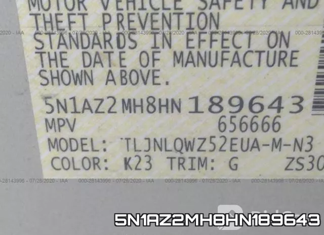 5N1AZ2MH8HN189643 фото 10