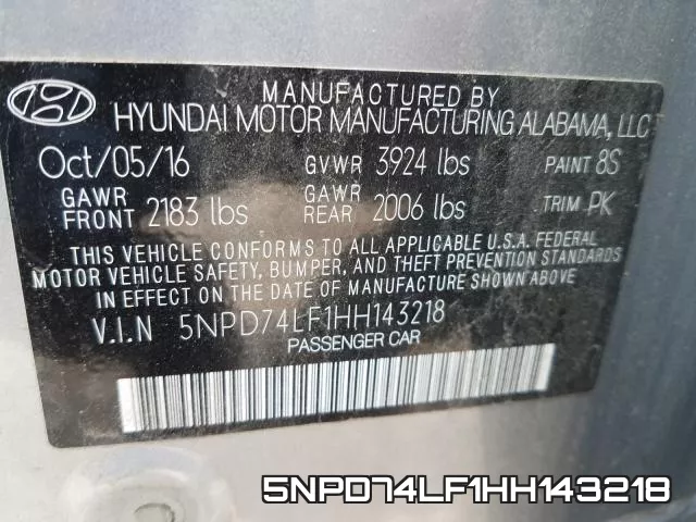 5NPD74LF1HH143218 фото 2