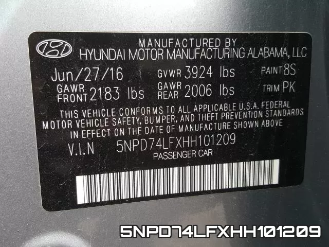 5NPD74LFXHH101209 фото 2