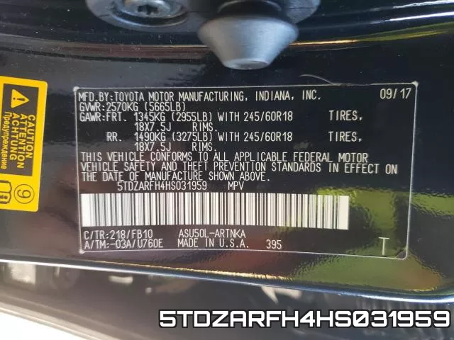 5TDZARFH4HS031959 фото 2