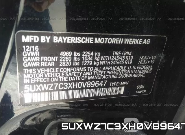 5UXWZ7C3XH0V89647 фото 10