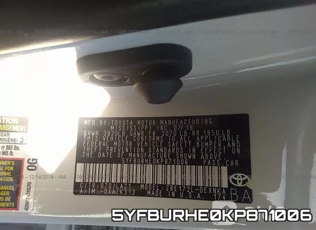 5YFBURHE0KP871006 фото 9