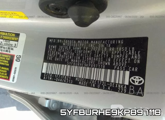 5YFBURHE9KP897118 фото 10