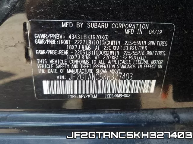 JF2GTANC5KH327403 фото 2