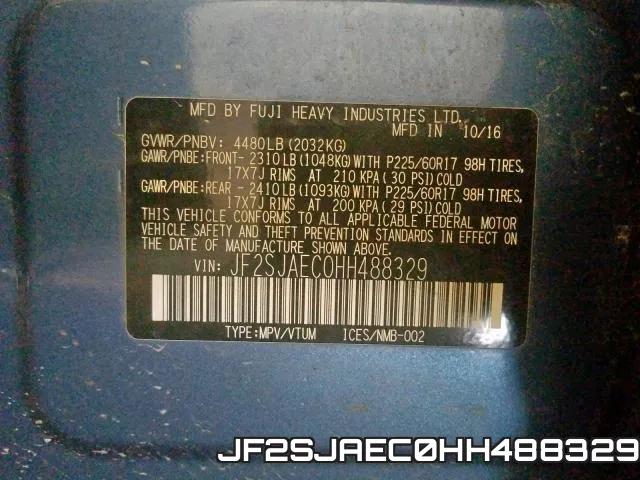 JF2SJAEC0HH488329 фото 2