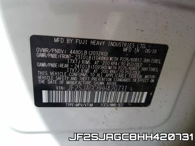 JF2SJAGC8HH420731 фото 2