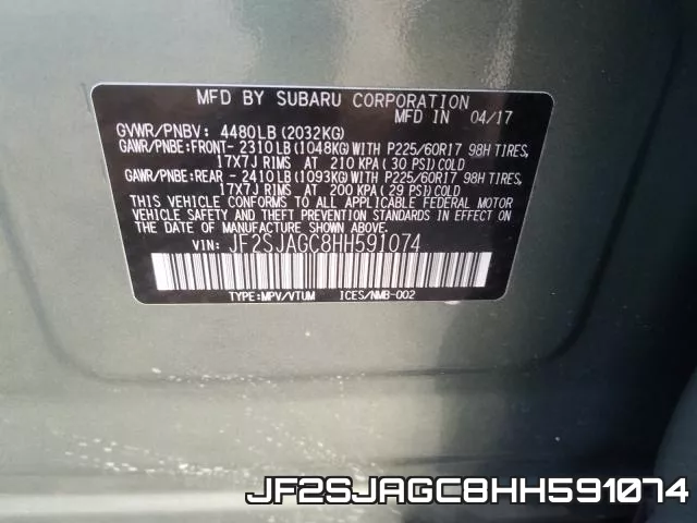 JF2SJAGC8HH591074 фото 2