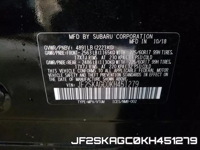 JF2SKAGC0KH451279 фото 2