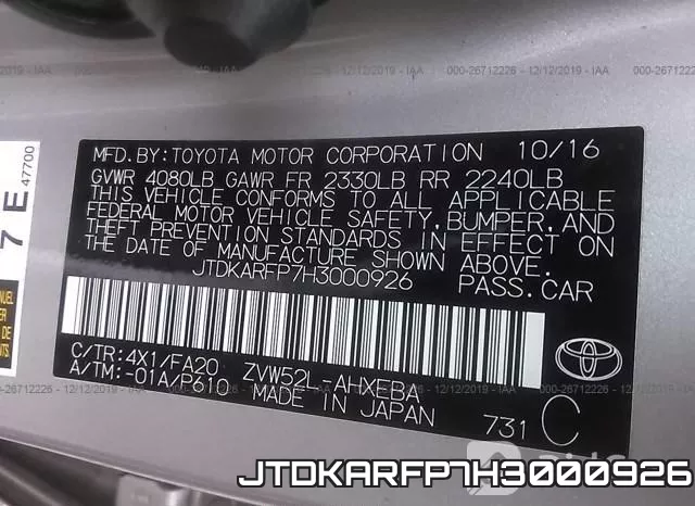 JTDKARFP7H3000926 фото 10