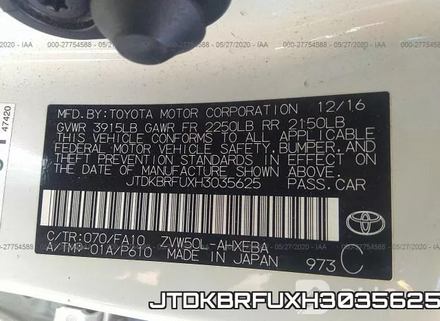 JTDKBRFUXH3035625 фото 10