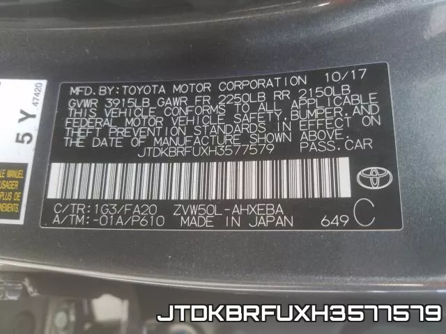JTDKBRFUXH3577579 фото 2