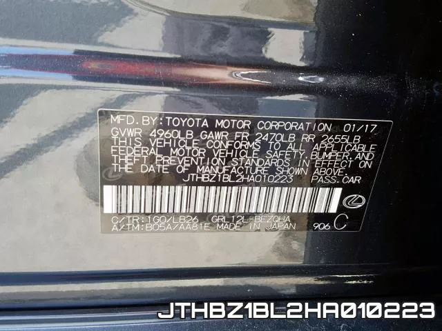 JTHBZ1BL2HA010223 фото 2