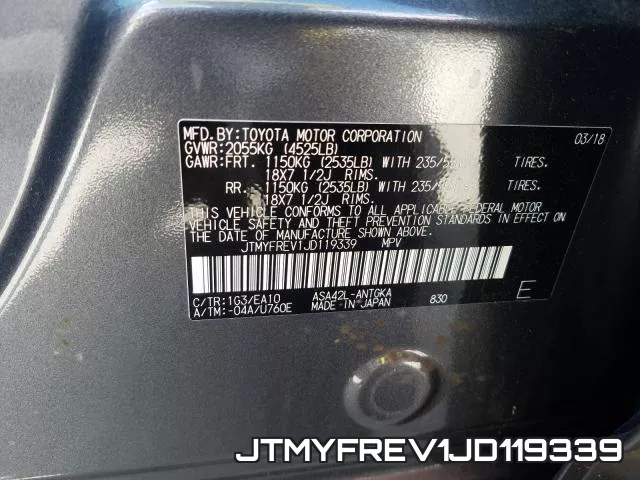 JTMYFREV1JD119339 фото 2