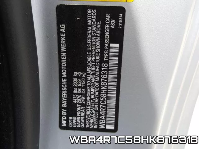 WBA4R7C58HK876318 фото 2