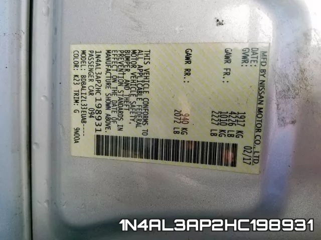 1N4AL3AP2HC198931 фото 2
