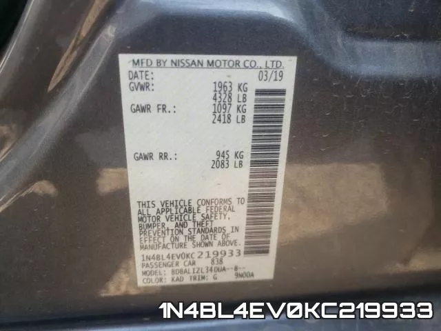 1N4BL4EV0KC219933 фото 2