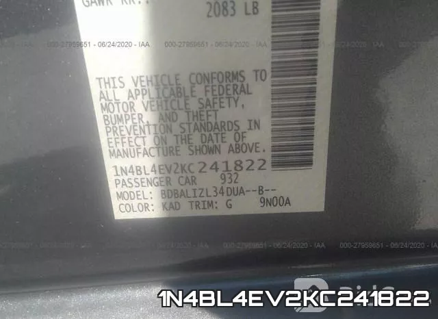 1N4BL4EV2KC241822 фото 9