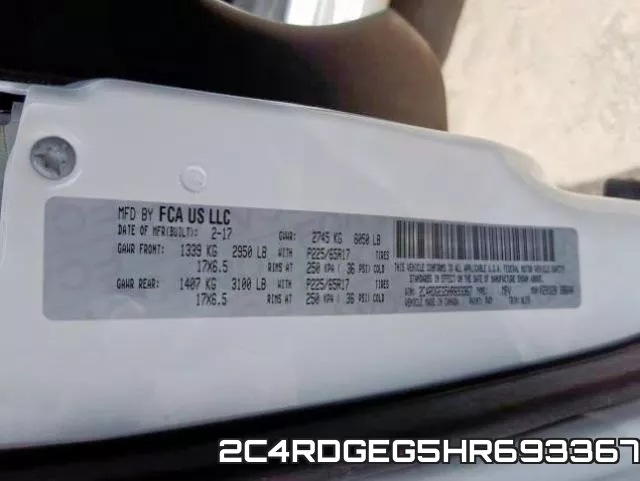 2C4RDGEG5HR693367 фото 2