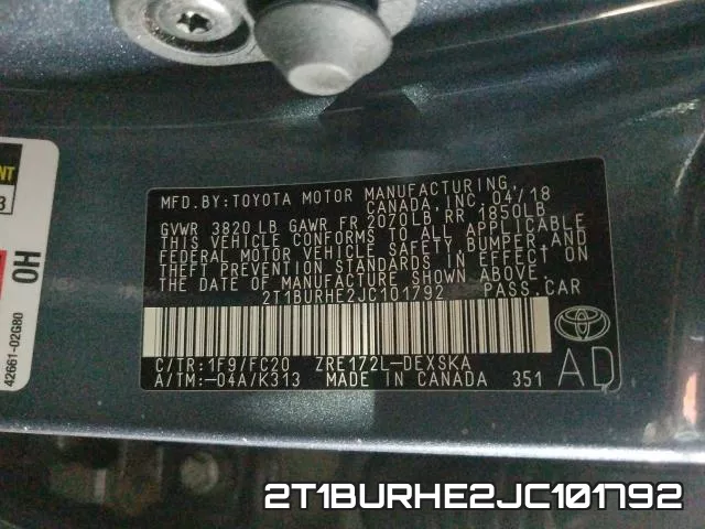 2T1BURHE2JC101792 фото 2