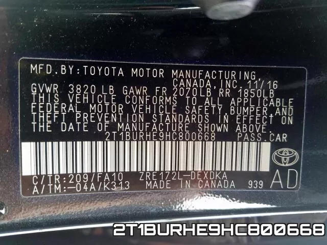 2T1BURHE9HC800668 фото 2