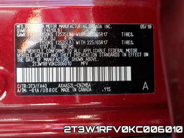 2T3W1RFV0KC006010 фото 2