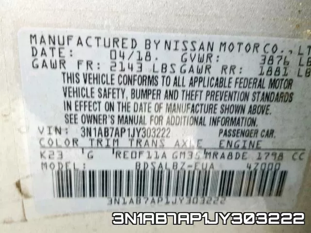 3N1AB7AP1JY303222 фото 2