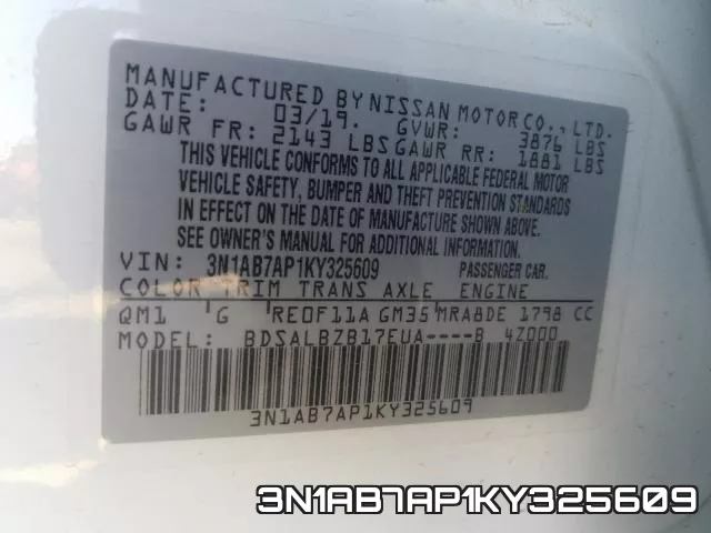 3N1AB7AP1KY325609 фото 2