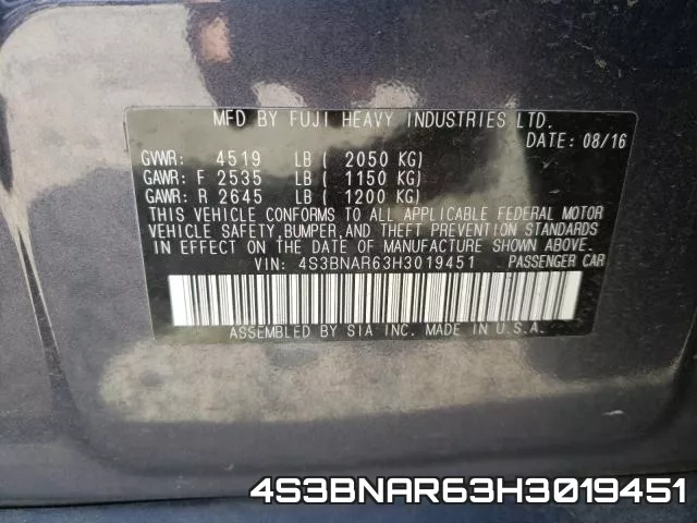 4S3BNAR63H3019451 фото 2