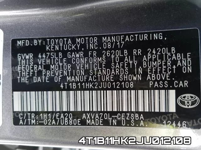 4T1B11HK2JU012108 фото 2