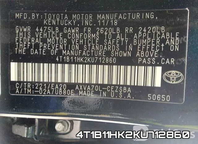 4T1B11HK2KU712860 фото 10