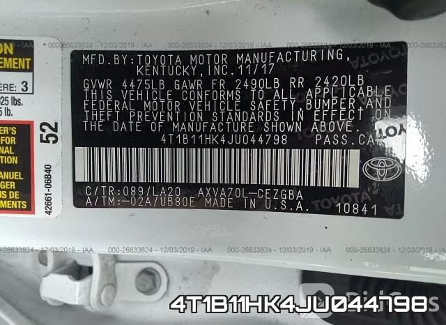 4T1B11HK4JU044798 фото 10