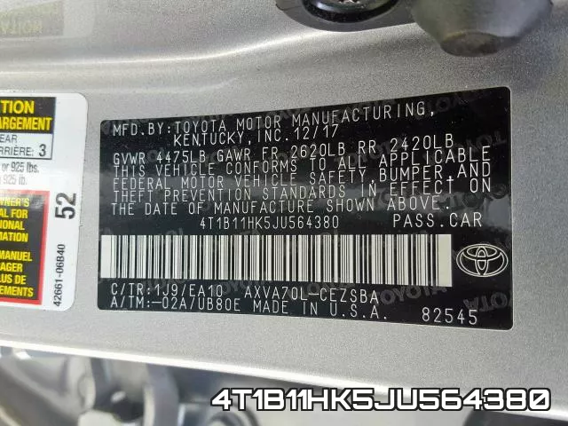 4T1B11HK5JU564380 фото 2