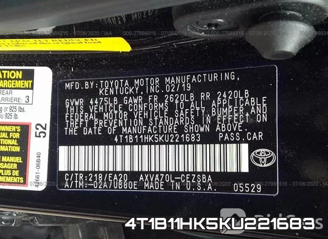 4T1B11HK5KU221683 фото 10