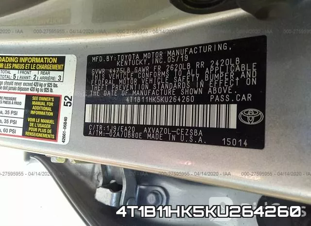 4T1B11HK5KU264260 фото 10