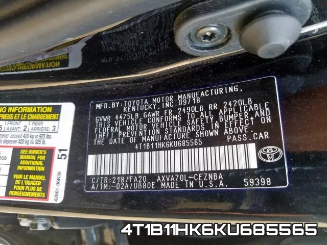 4T1B11HK6KU685565 фото 2