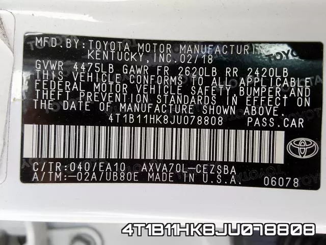 4T1B11HK8JU078808 фото 2