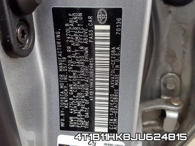 4T1B11HK8JU624815 фото 2